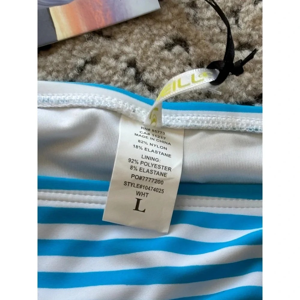 O'Neill Funday Skimpy Bikini Bottom Blue White Striped Sun Graphic‎ 10474025 L